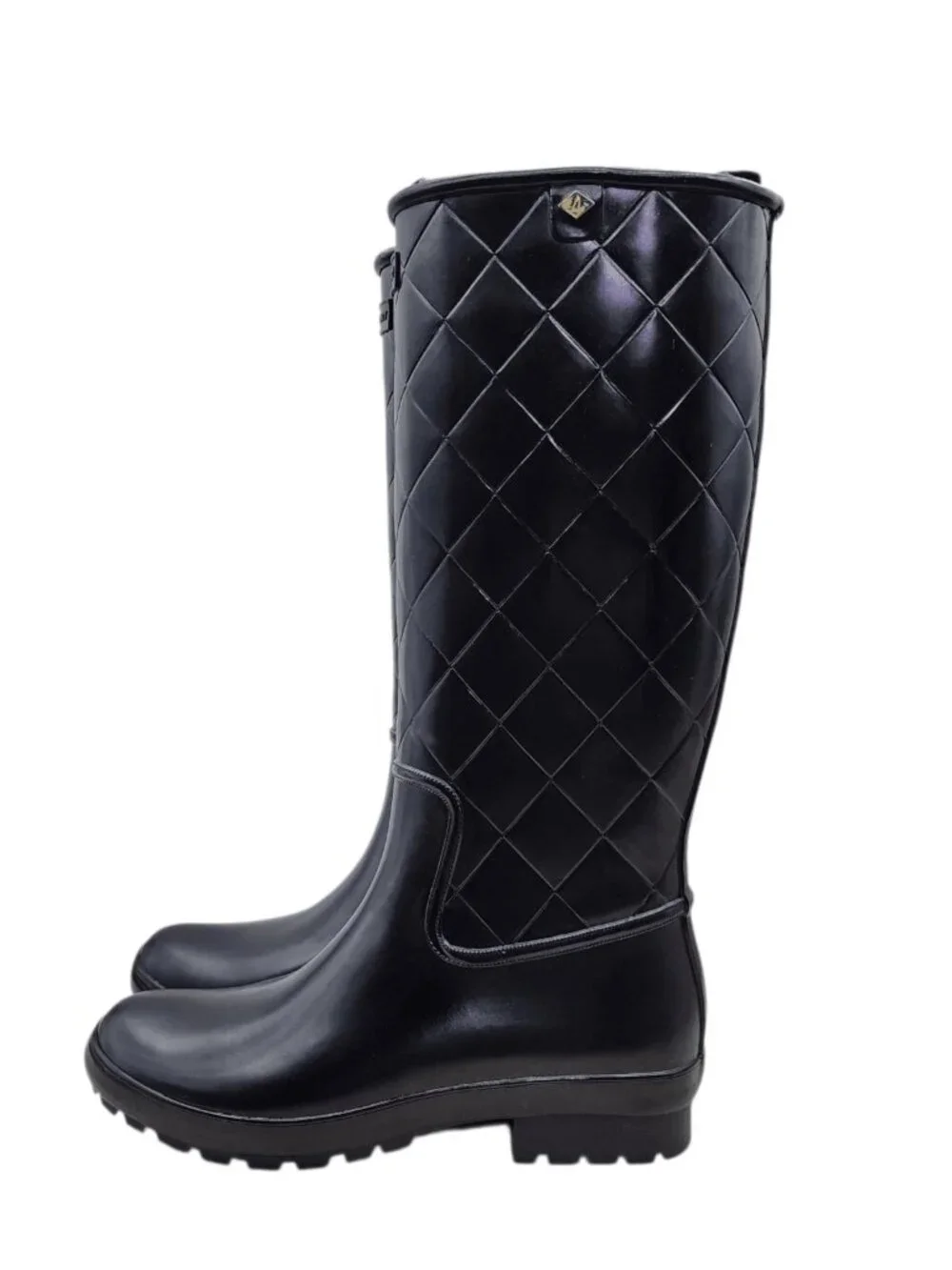 Sperry Women’s Drizzle Flat Heel Knee High Rain Boots Black Waterproof Rubber 7